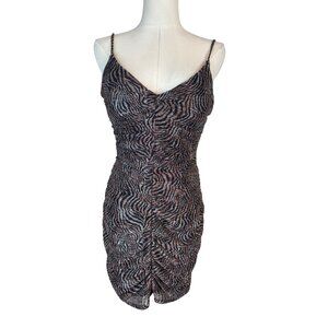 2/$30 NWT JUMP Apparel Small Brown Zebra Print Ruched Bodycon Mini Dress Thin St
